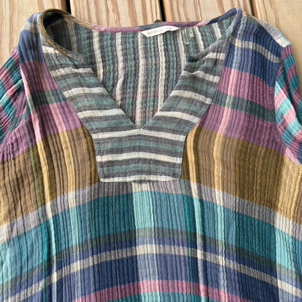 ** Soft Surroundings Rustic Multicolor Tunic Plaid Top Shirt Medium - Picture 9 of 9